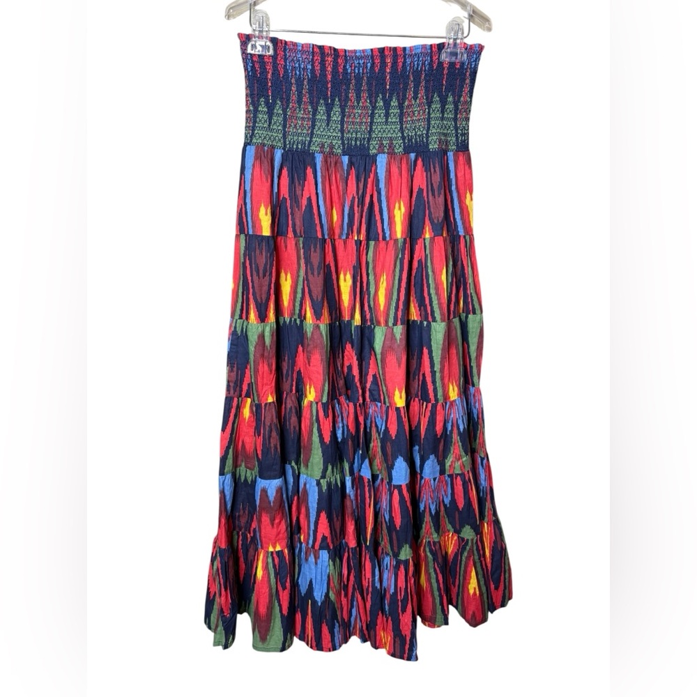 La Plage Womens Multicolor Vibrant Maxi Skirt Sz S Tiered Hippie Gypsy Festival